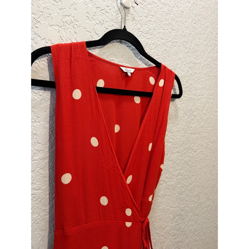Rails Polka Dot Ruffle Wrap Dress Size Large Red Retro Summer Mini Fall - Picture 3 of 4